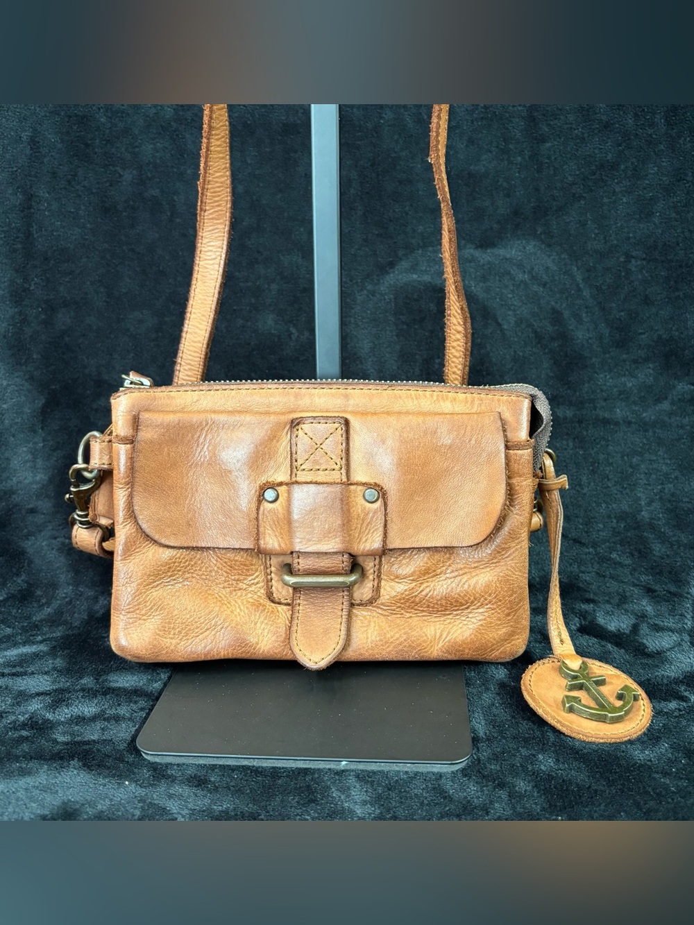 Harbour 2nd Cognac Leather Crossbody Bag Anchor Charm